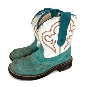 Ariat Boots Fat Baby Heritage Western Harmony Teal White Y2k Vintage Rodeo Sz 9B